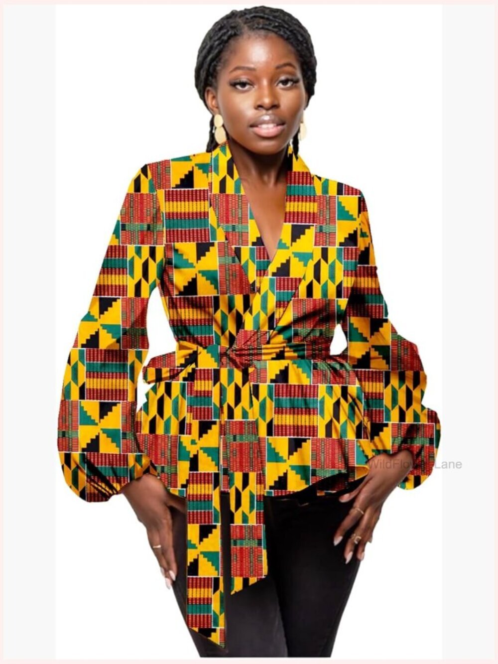 Ankara Print Dashiki Tunic Blouse Long Sleeve Batik Cotton Top